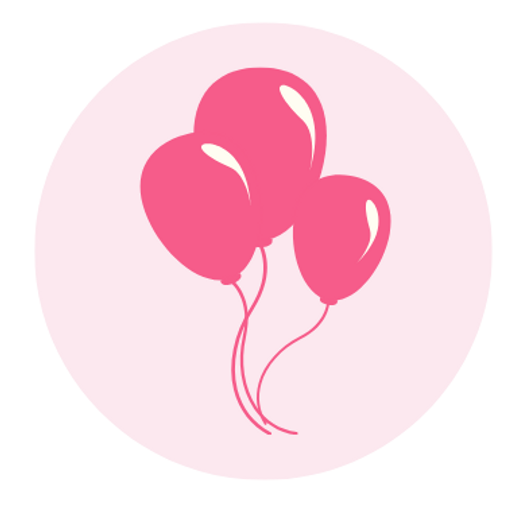 Pink birthday party icon representing BloomPlay celebrations.