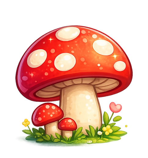 Decorative mushroom illustration used throughout the BloomPlay website.