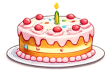 Birthday cake illustration representing BloomPlay party celebrations.