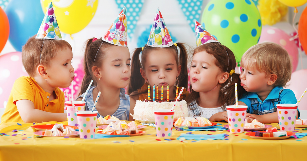 Children celebrating a birthday party at BloomPlay indoor playground.