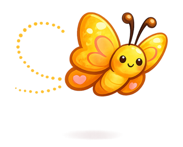 Cheerful butterfly illustration representing imagination and play at BloomPlay.