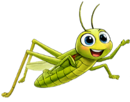 Friendly grasshopper mascot illustration for BloomPlay.