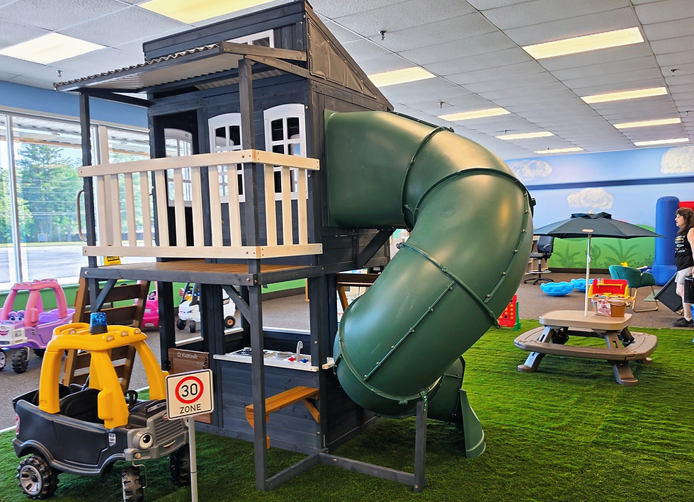 Exterior of BloomPlay indoor playground and birthday party venue in Toccoa, GA.