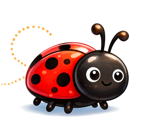 Friendly ladybug illustration used throughout the BloomPlay website.